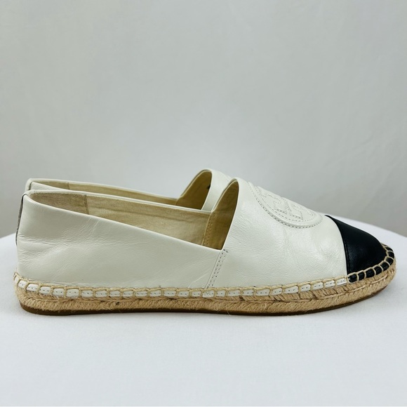 Tory Burch Ivory/Black Benton Color Block Espadrille Jute Nappa Leather - Picture 2 of 10